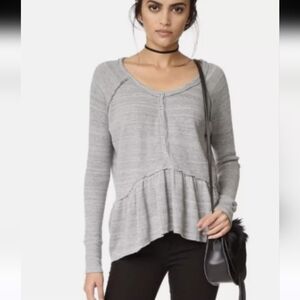 Free People Coastline Peplum Top,Gray Henley Thermal Long Sleeve,Oversized Small